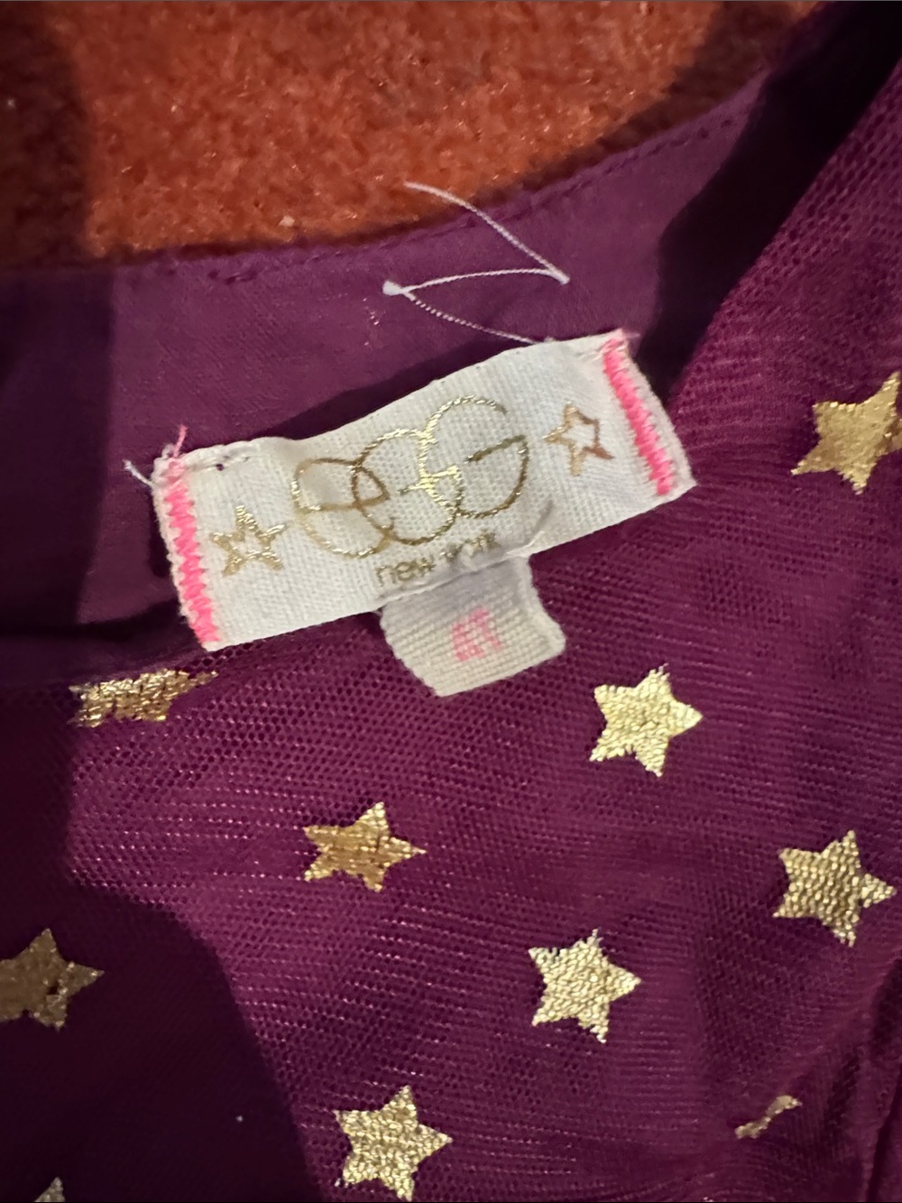 Girls' Purple Mesh Dress with Gold Star Print - Size 4